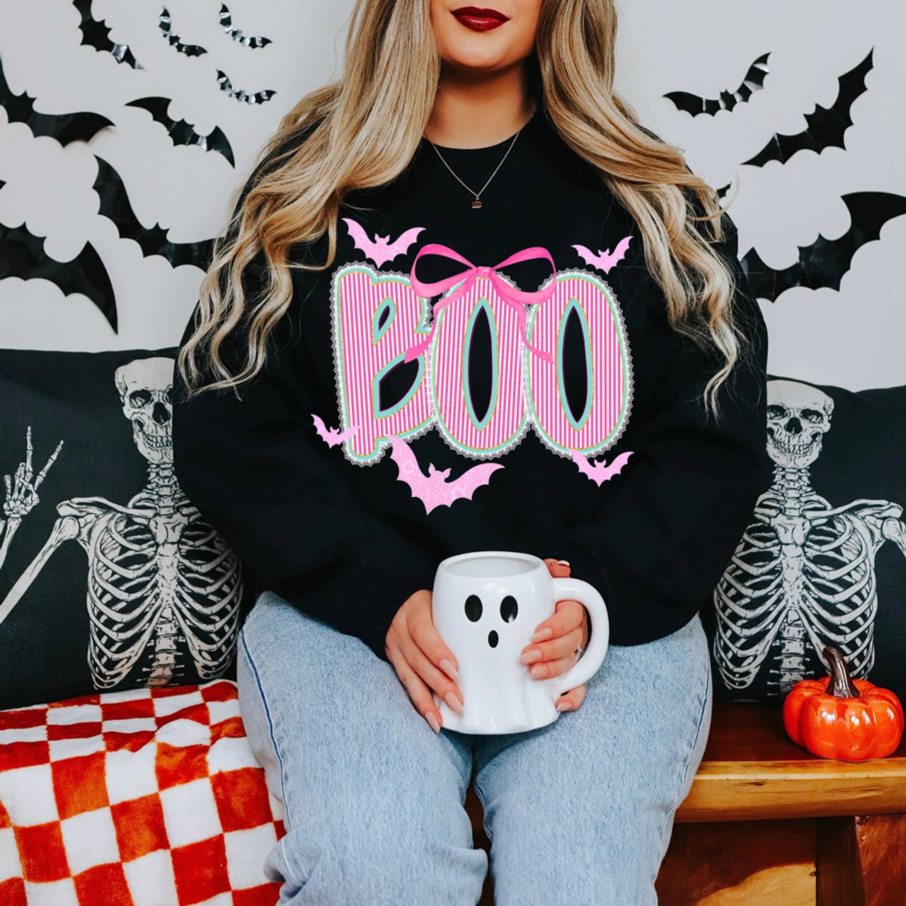 Boo Pink Seersucker Coquette Sweatshirt