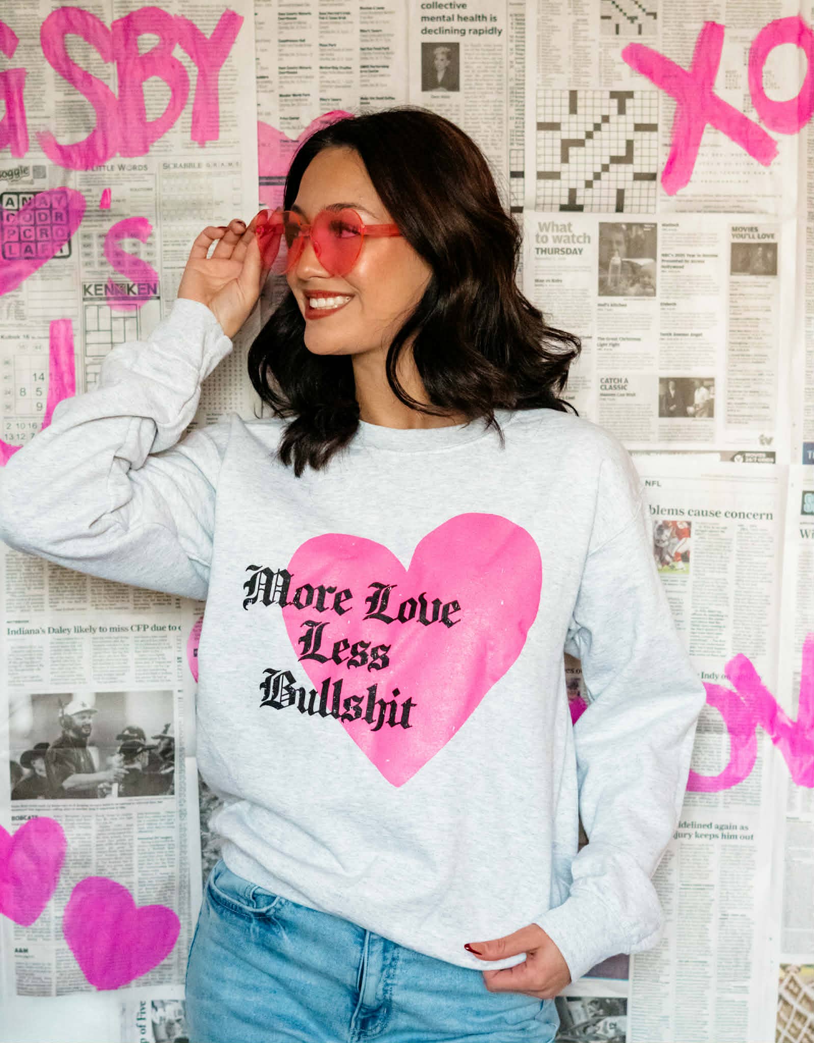More Love Less Bullshit Crewneck Sweatshirt, Valentine's Day