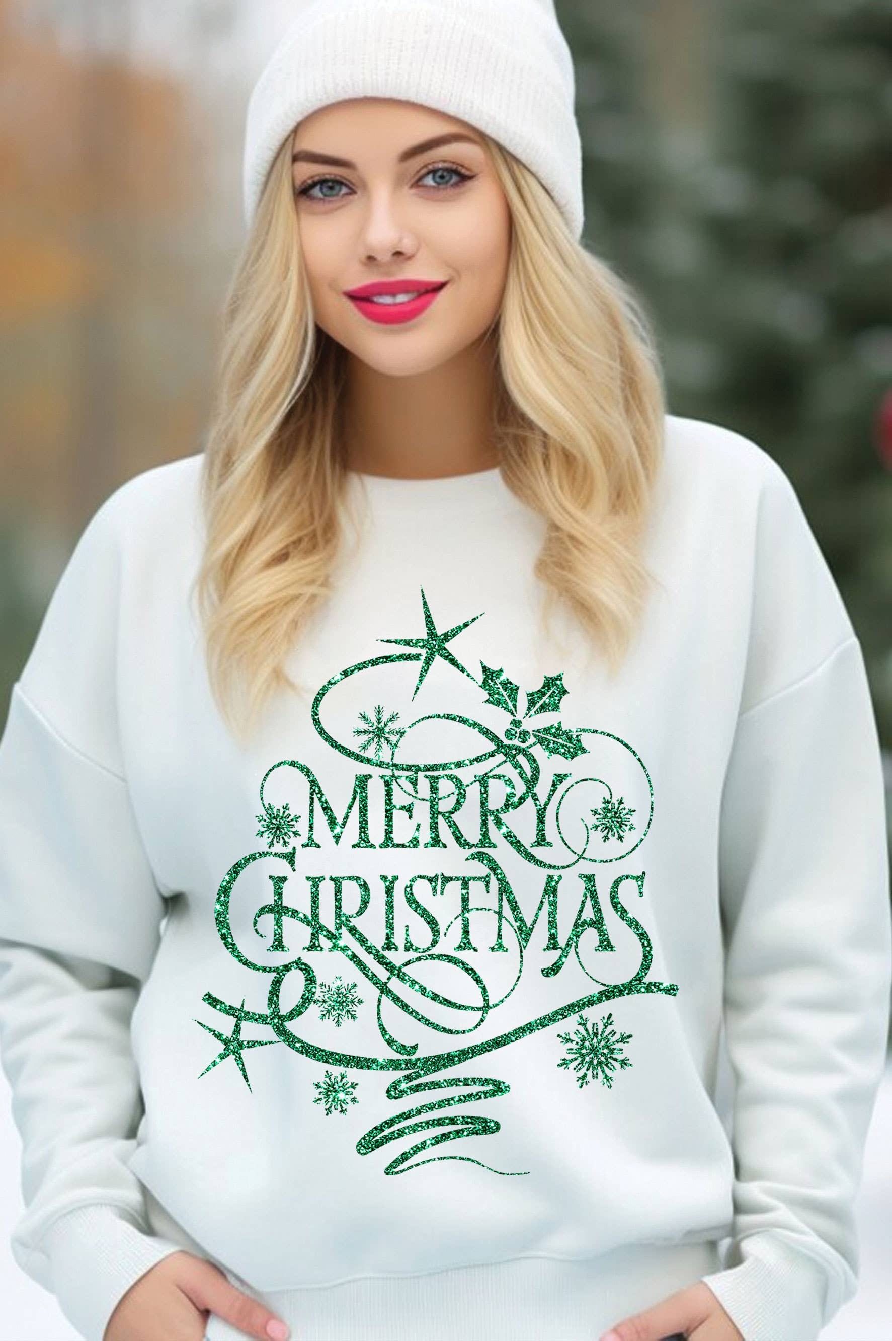Merry Christmas Glitter Graphic Brushed Sweatshirts