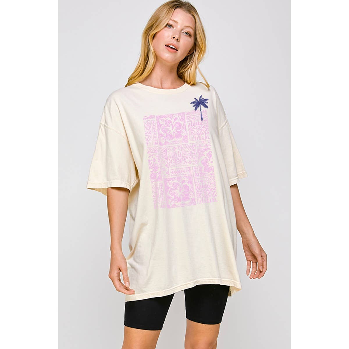 Palmtree Embroidery Vintage Graphic Oversized Tee