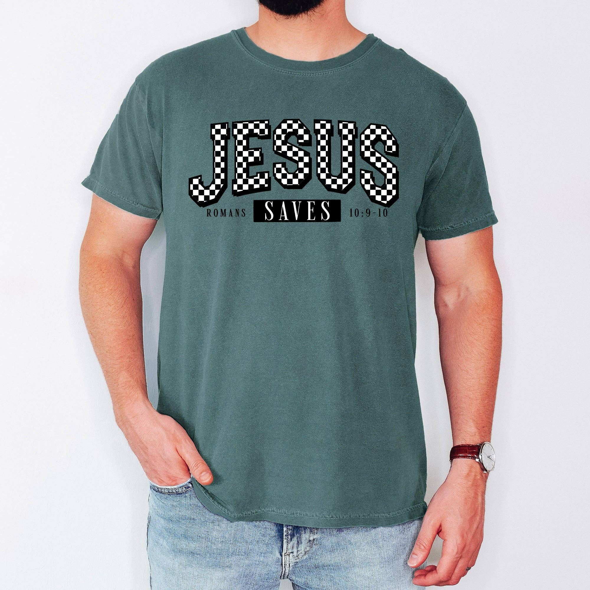 Checkered, Jesus Saves, Christian, Jesus, Gospel Tshirt