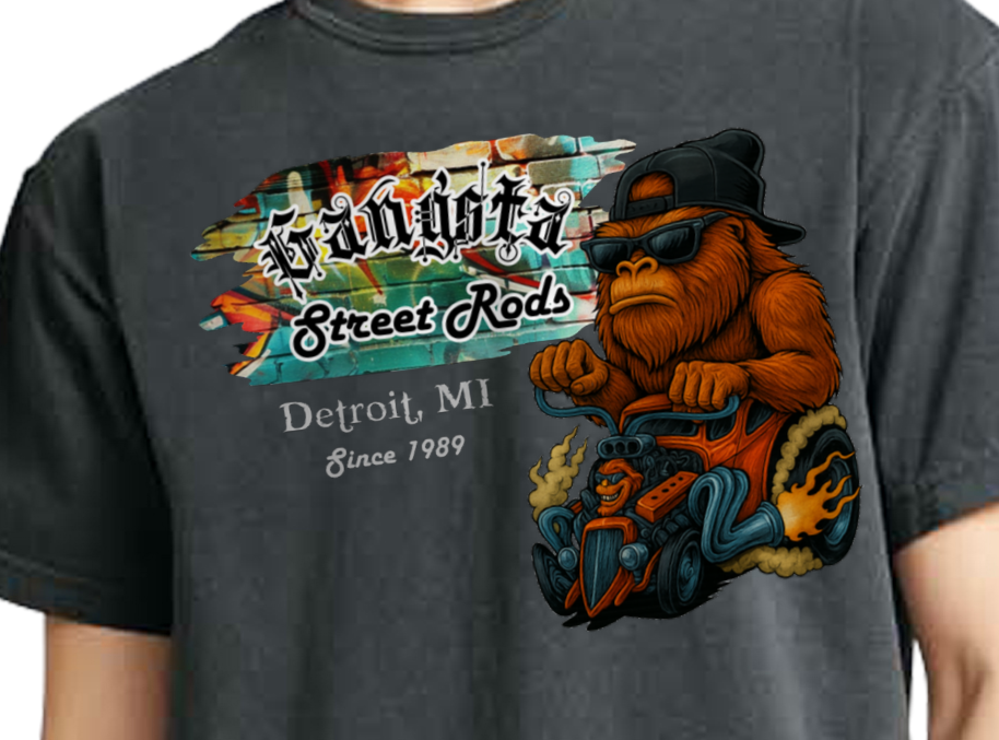 Bigfoot Gangsta Street Rods Tshirt - Custom Location