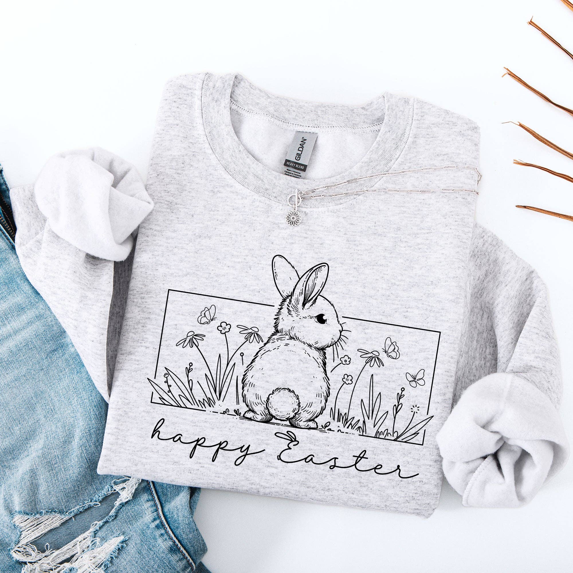 Happy Easter, Minimal, Easter, Bunny, Rabbit Sweatshirt