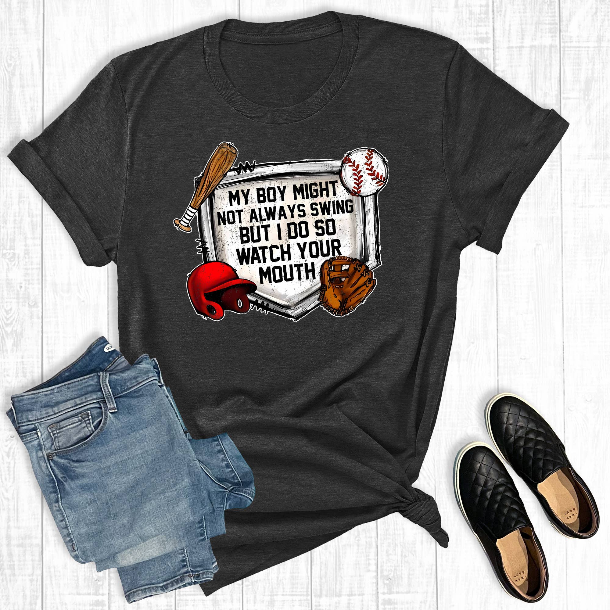 Retro Baseball My Boy May Not Always Swing Graphic Tee