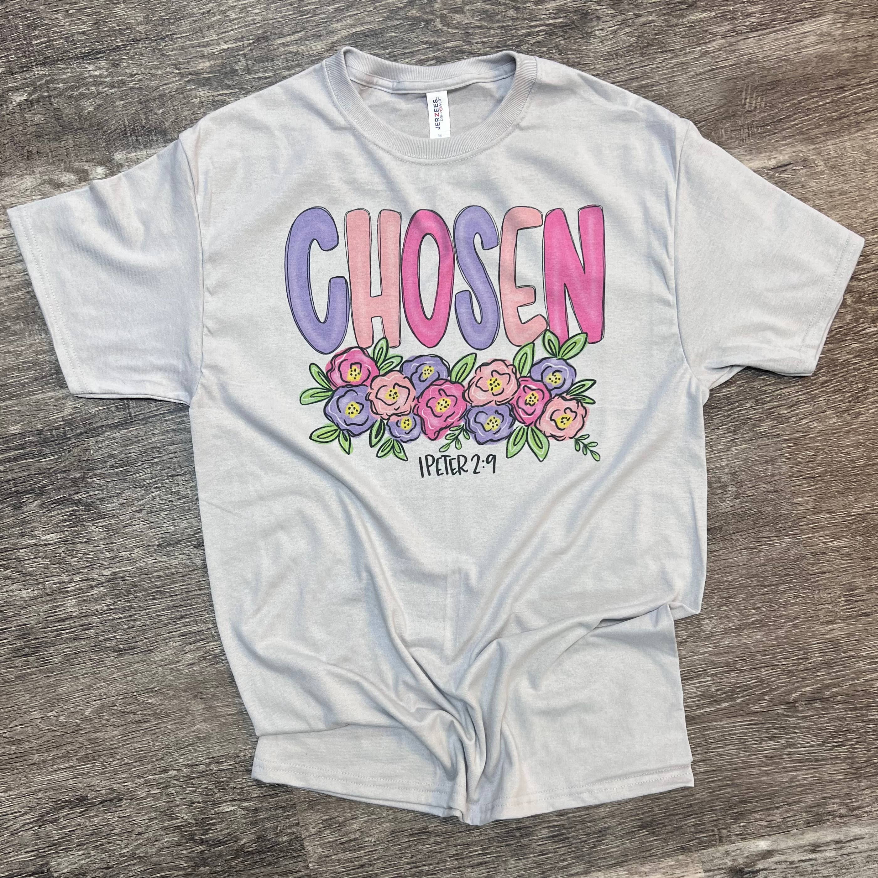 Chosen Floral On Silver Tee