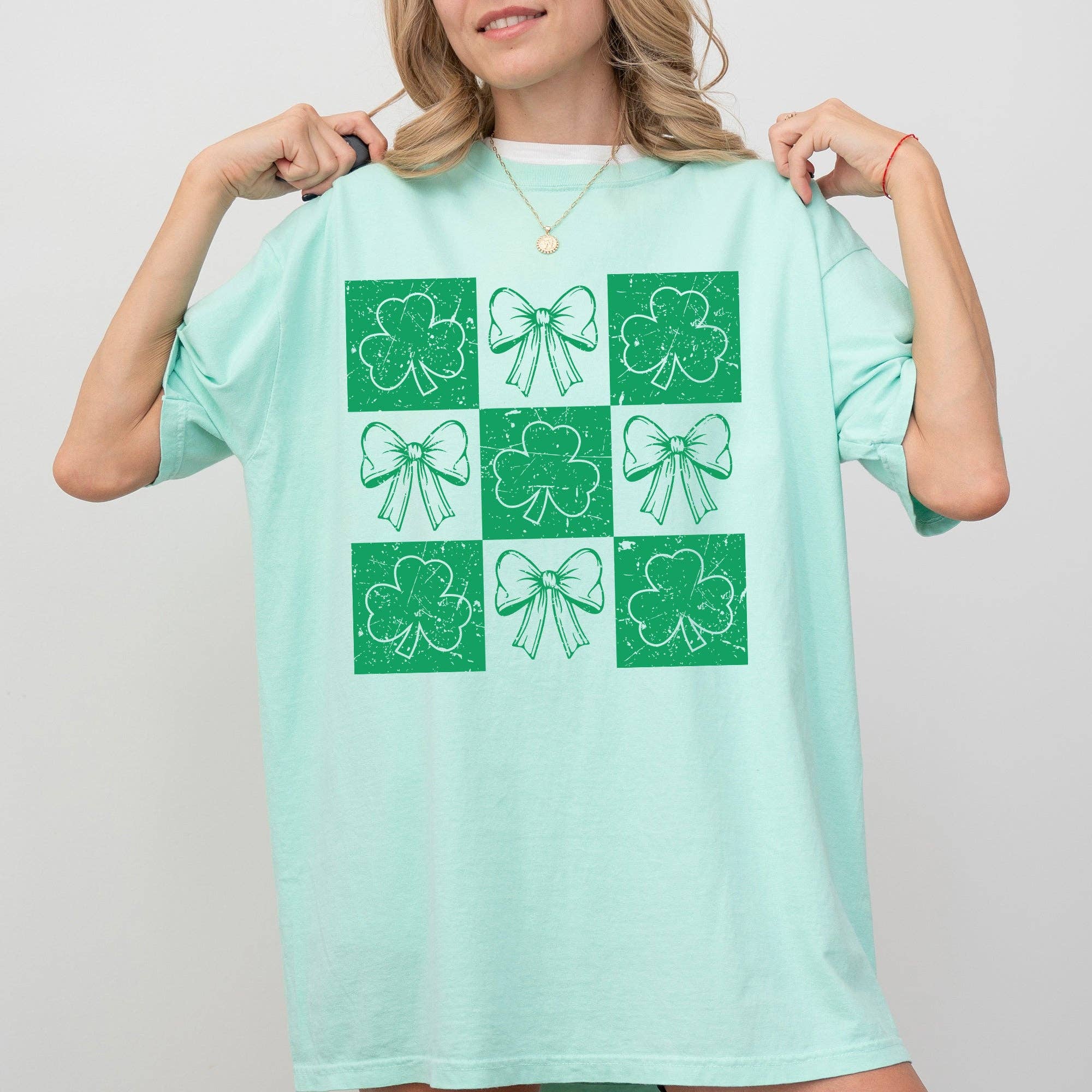 Checkered, Ribbon, Bows, St Patrick's Day, Shamrock Tshirt