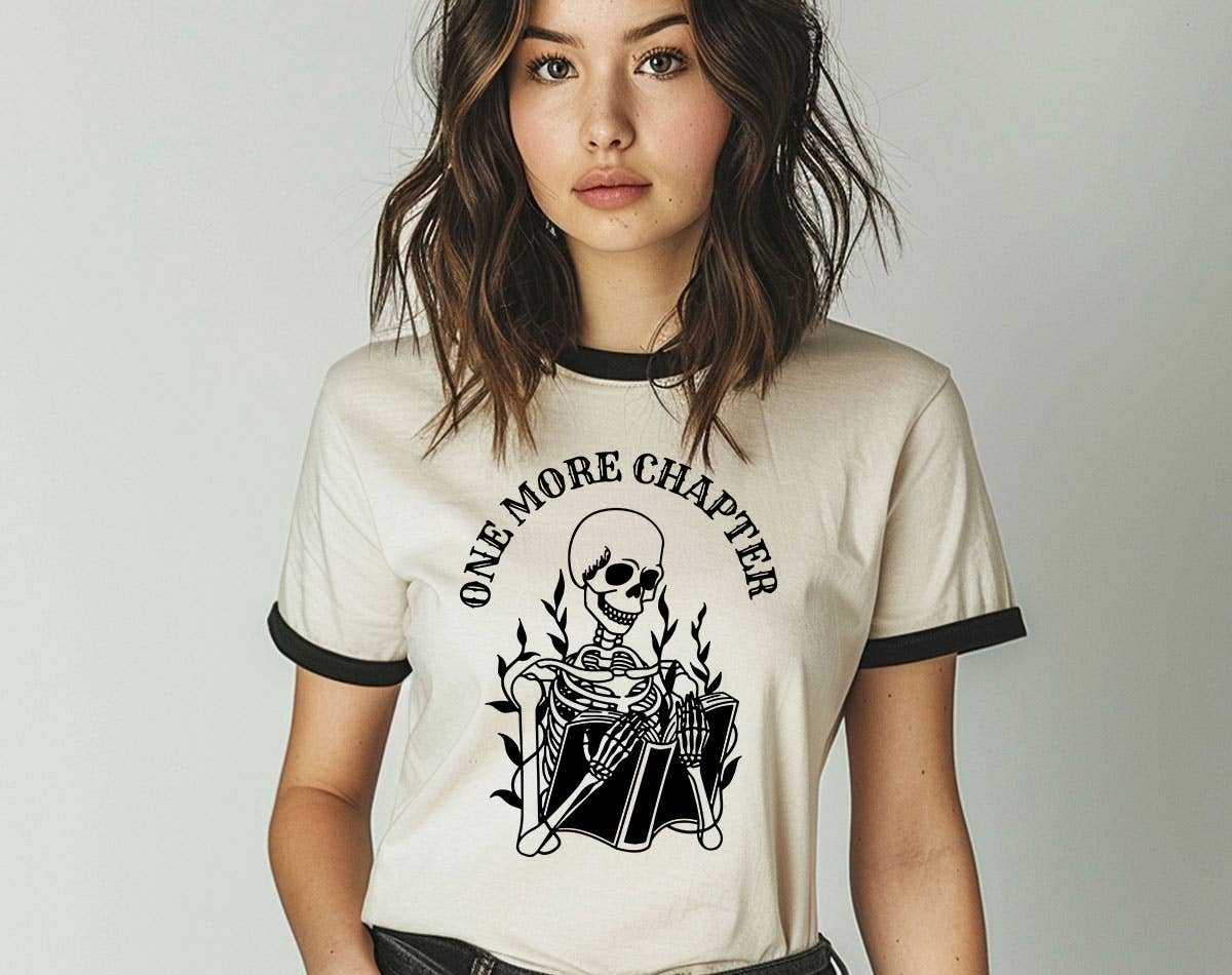 One More Chapter Skeleton - Cute Book Ringer Shirt