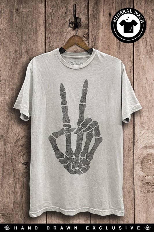 Skull Hand Peace Sign Graphic Top