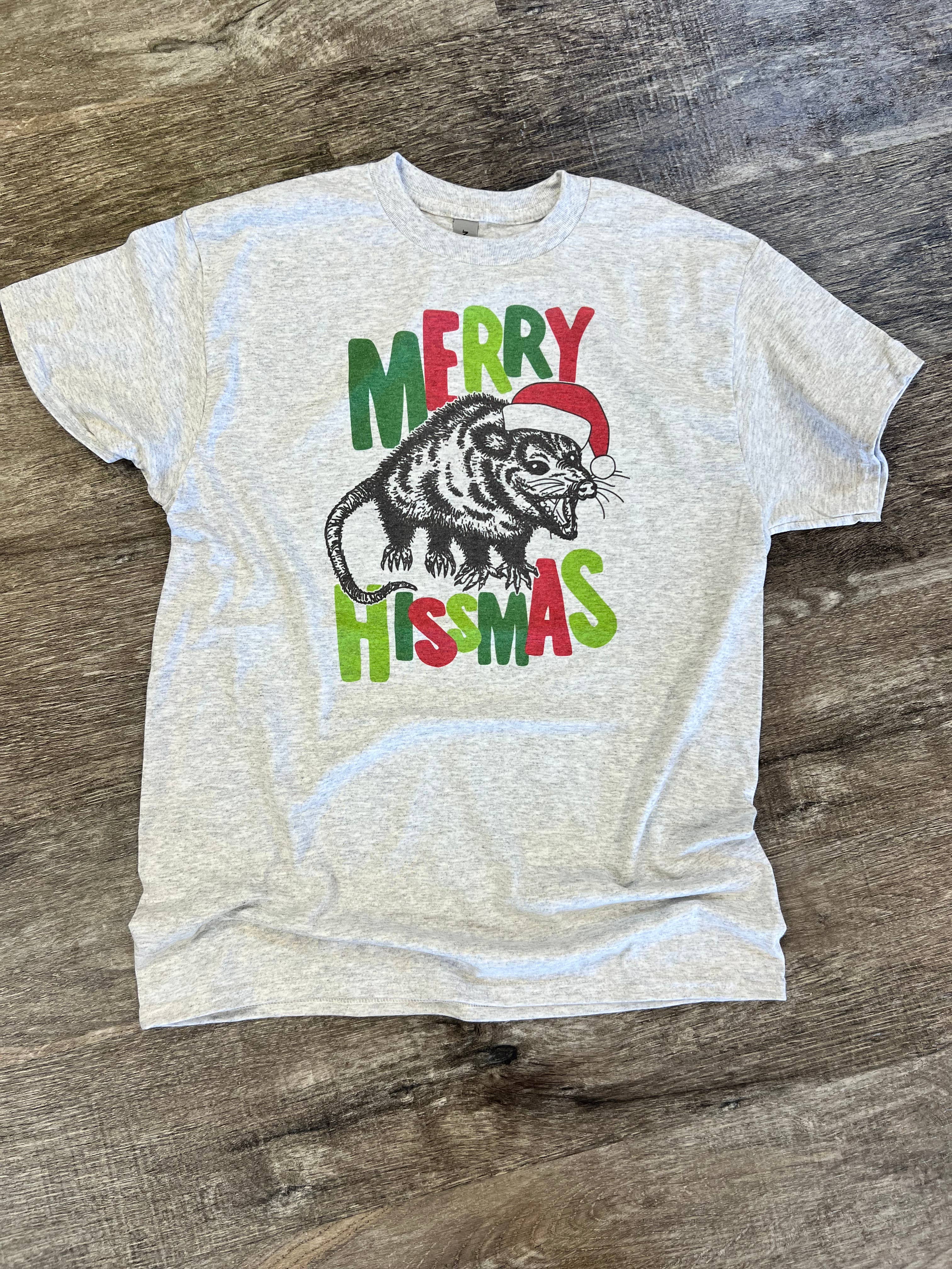 Merry Hissmas (with Possum) On Ash Gray Tee