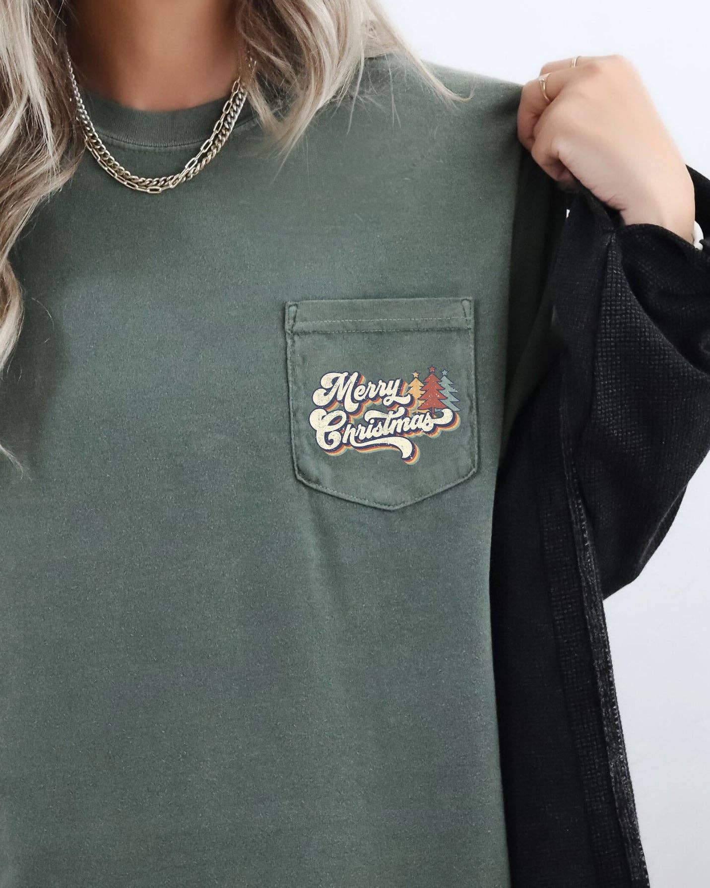 Retro Merry Christmas, Santa, Snow, Winter, Xmas Pocket Tee