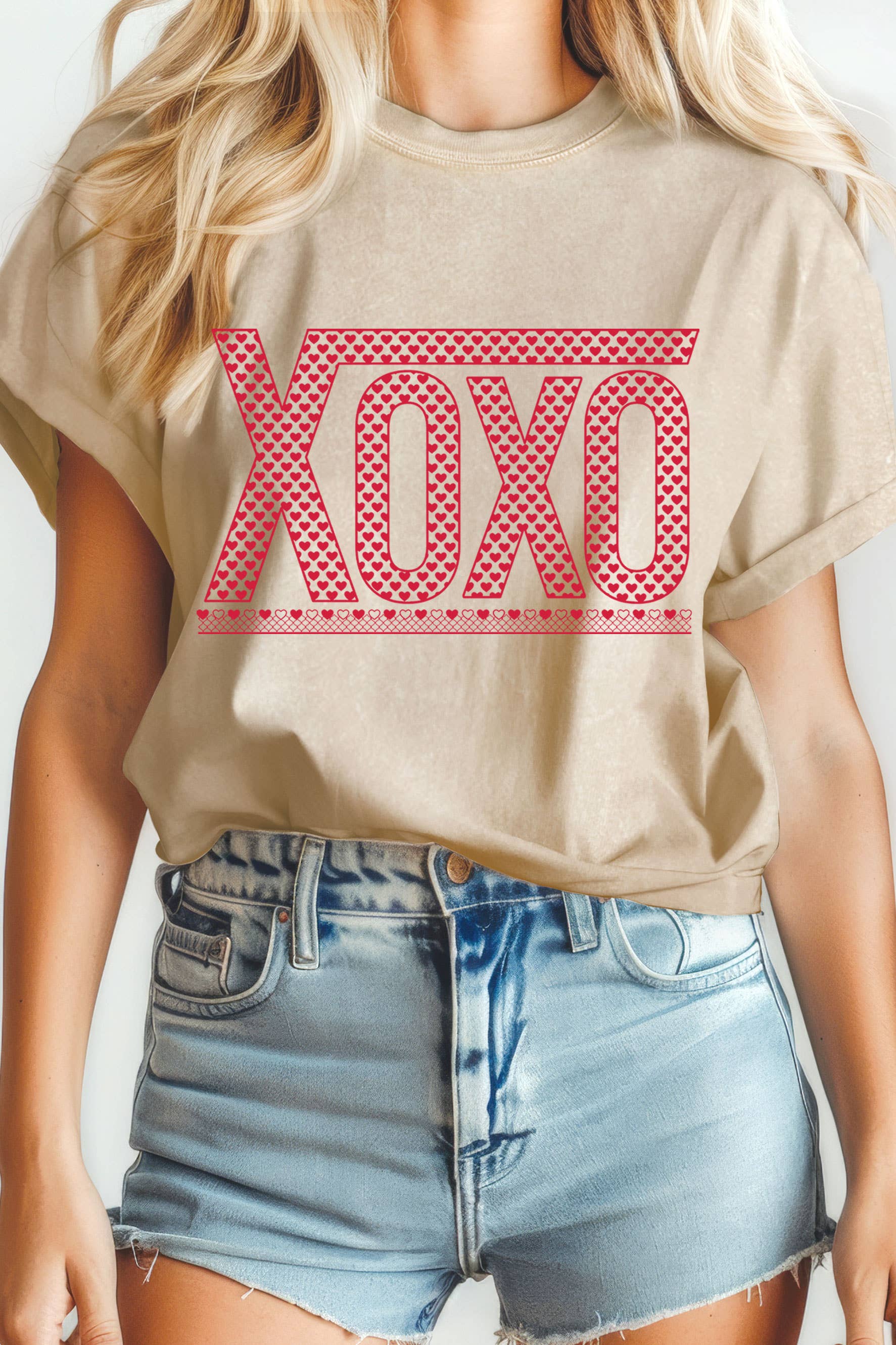 Xoxo Checkered Heart Mineral Graphic T Shirts