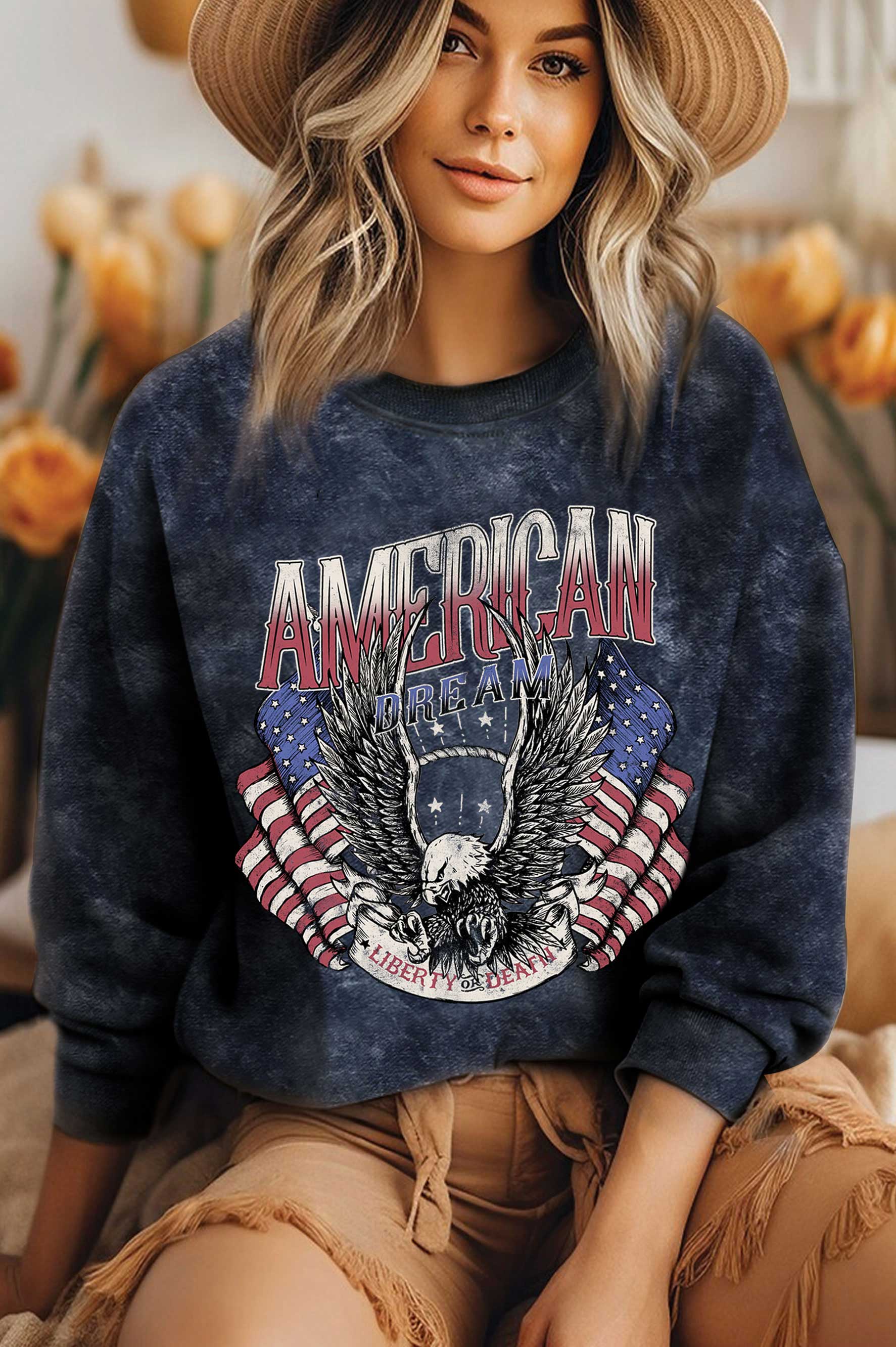 American Dream Flag Eagle Mineral Graphic Brushed Sweatshirt