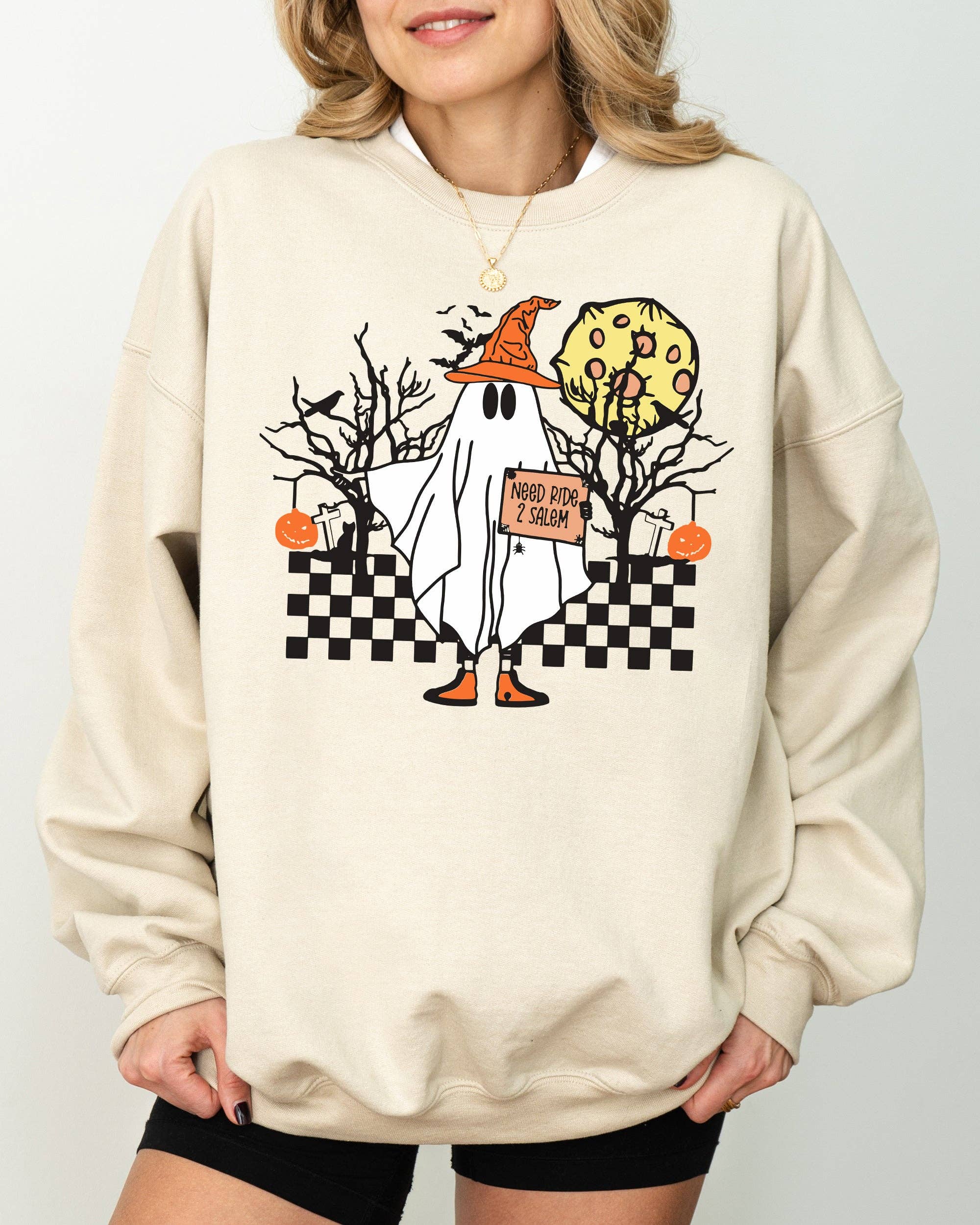 Need Ride To Salem, Ghost, Spooky Scary Halloween Sweatshirt