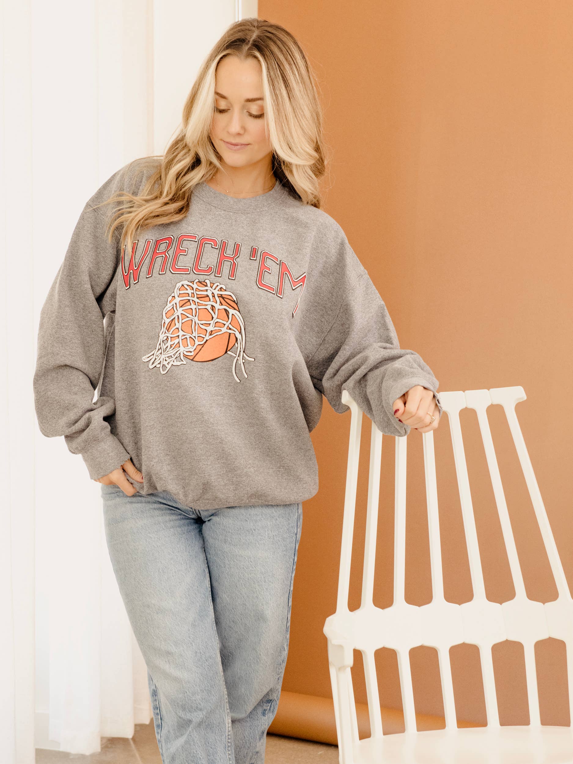 Wreck Em Texas Tech Basketball Fling Thrifted Sweatshirt