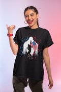 Patriotic July 4th Bigfoot T-Shirt with Splatters (Black)