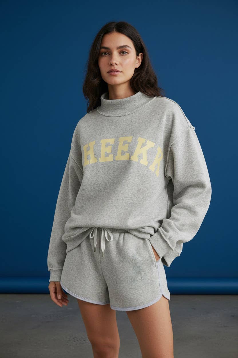 IT2594-CHEEKY | 'cheeky&Delulu' Print Reversible Sweatshirt