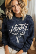 Howdy Cow Skull Mineral Graphic Brushed Sweatshirts