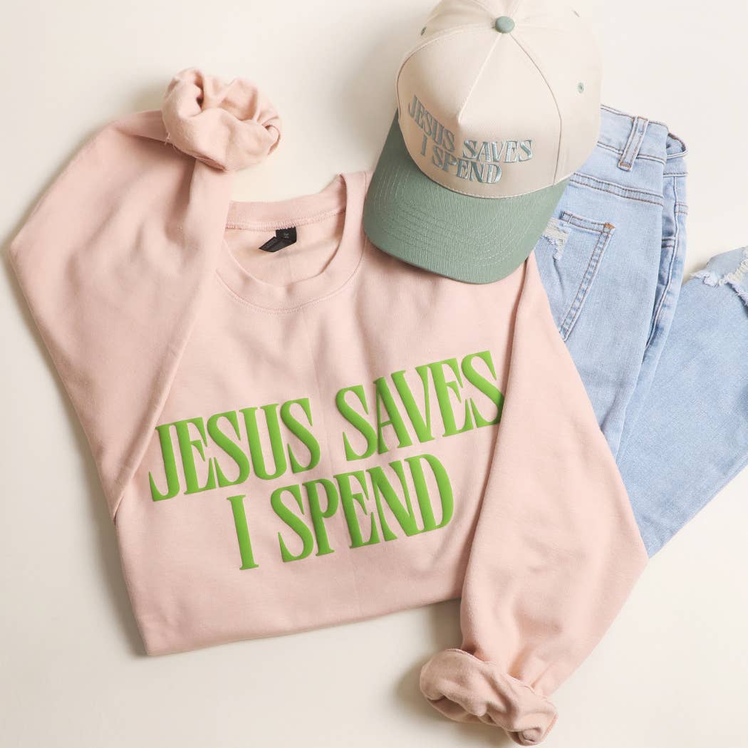 Jesus Saves I Spend Puff Midweight Sweatshirt