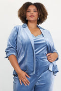 Plus Size Velvet Blazer with Bunched Sleeves