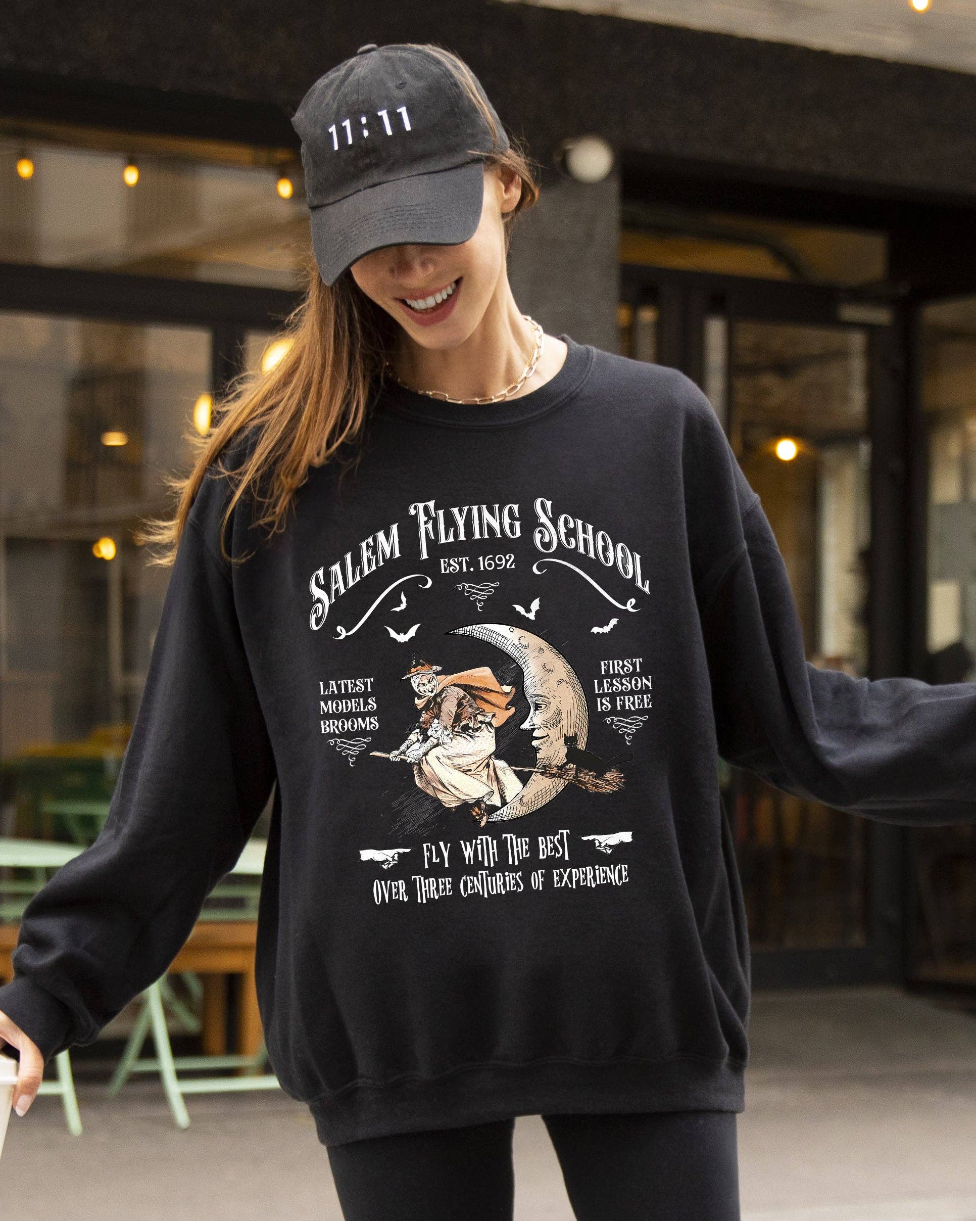 Salem, Flying School, Skeleton, Funny, Halloween Sweatshirt