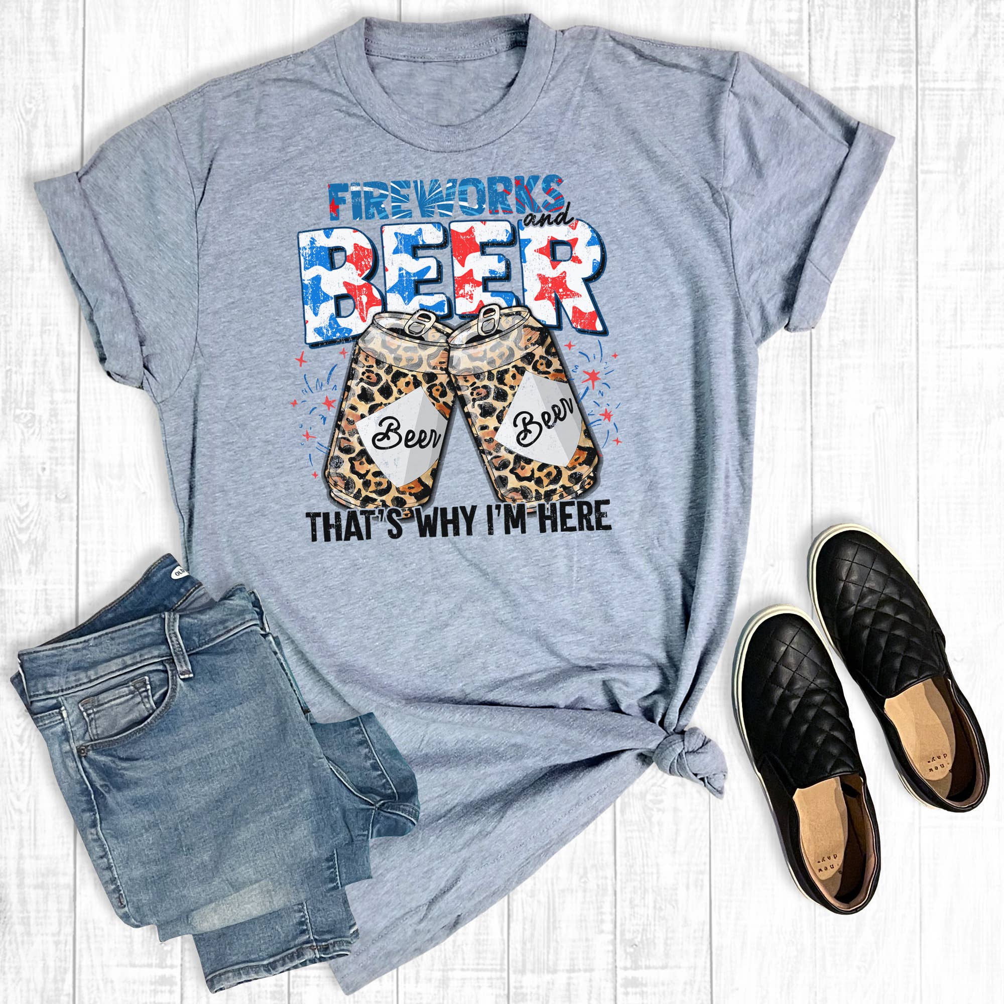 July 4th Fireworks and Beer That's Why I'm Here Graphic Tee