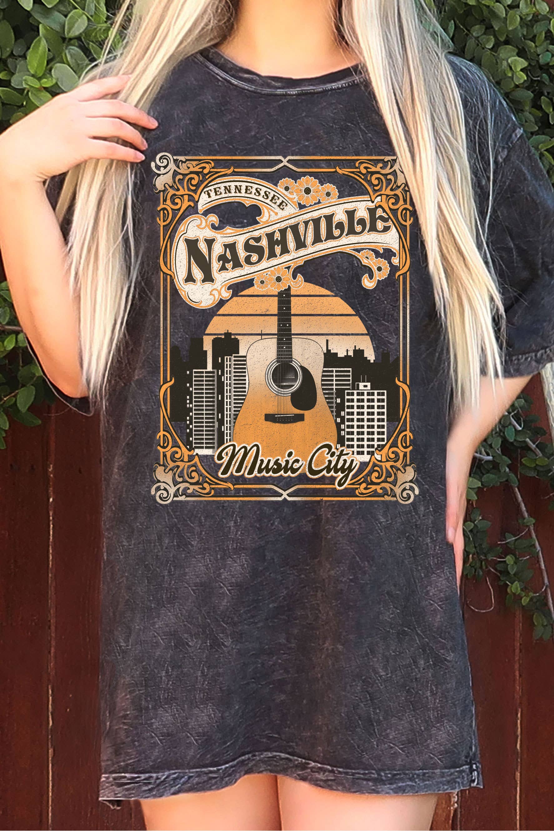 Nashville Music City Oversize Mineral Graphic Tshirts