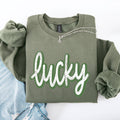 Lucky, Cursive, Vintage St Patrick's Day Shamrock Sweatshirt