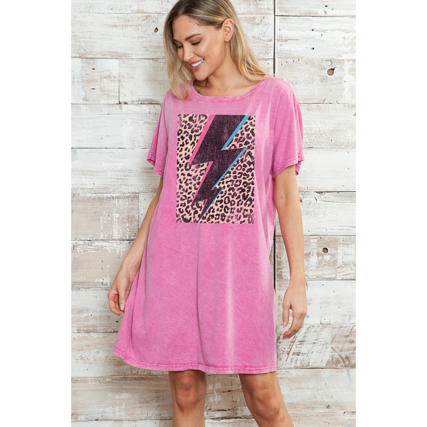 Leopard Lightning Bolt - Mineral Wash Graphic Dres