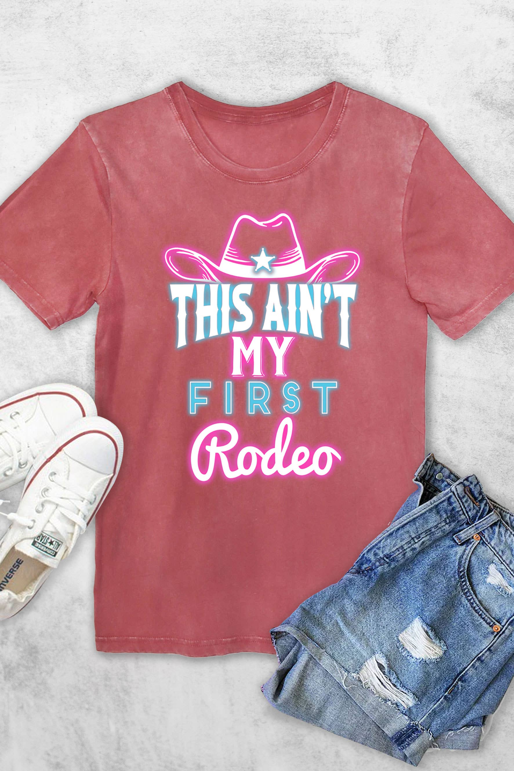 Neon My First Rodeo Women's Vintage Graphic Tshirts