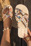 66 Boho Printed Woven Caged Flip Flops Summer Slippers