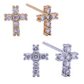 14K Gld Dipped Cz Pave Cross Post Earrings