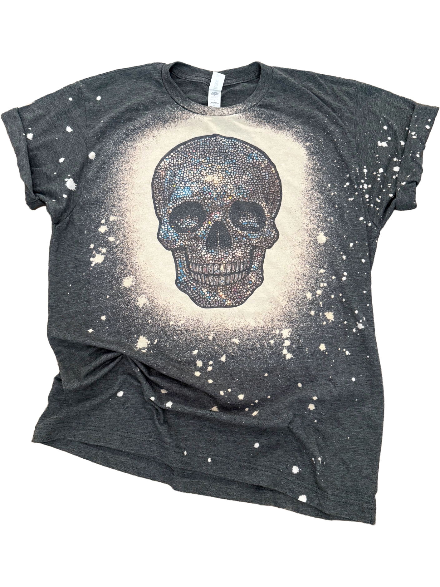 Disco Rhinestone Skull Bleached Tee