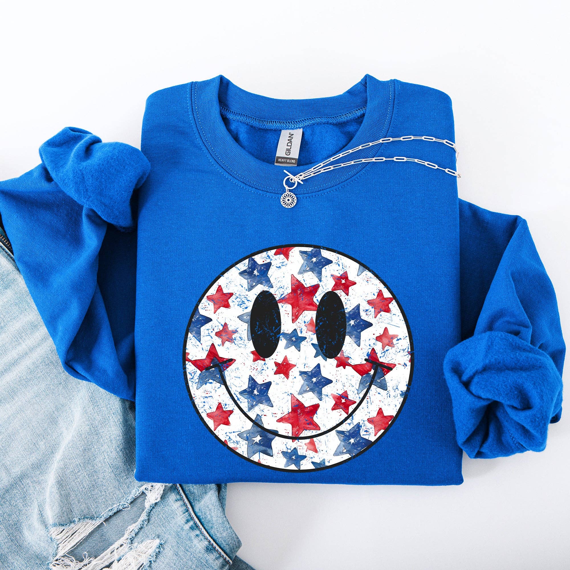 Retro Smiley Patriotic, America USA, 4th of July Sweatshirt