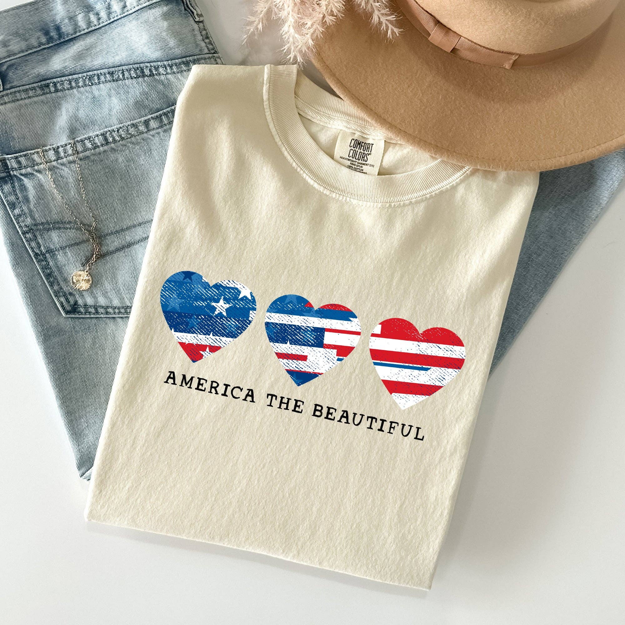America the Beautiful, Retro Hearts, Patriotic  Tshirt