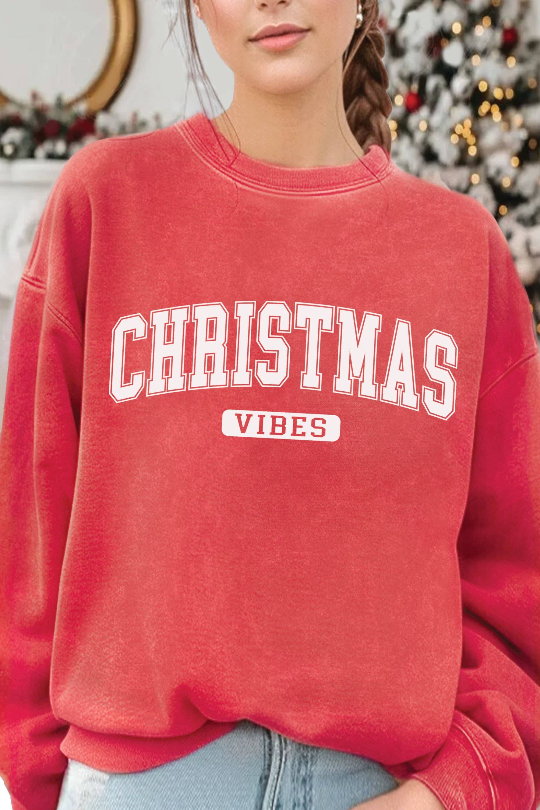 Christmas Vibes Mineral Graphic Terry Sweatshirts