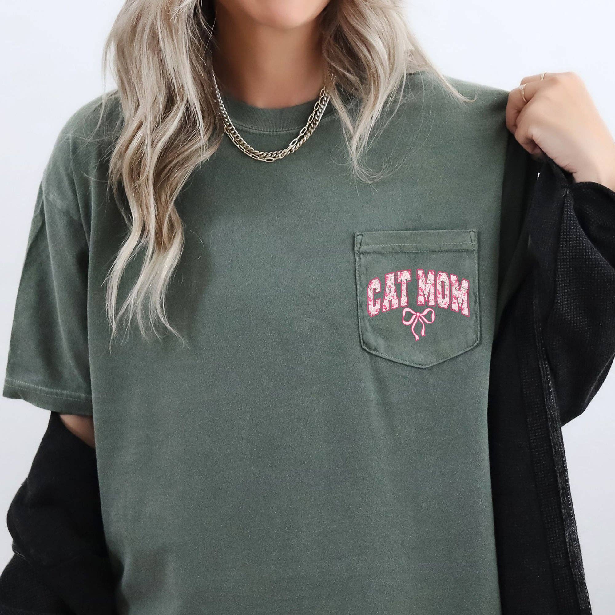 Cat Mom, Coquette, Pocket, Ribbons, Bows Pocket Tee