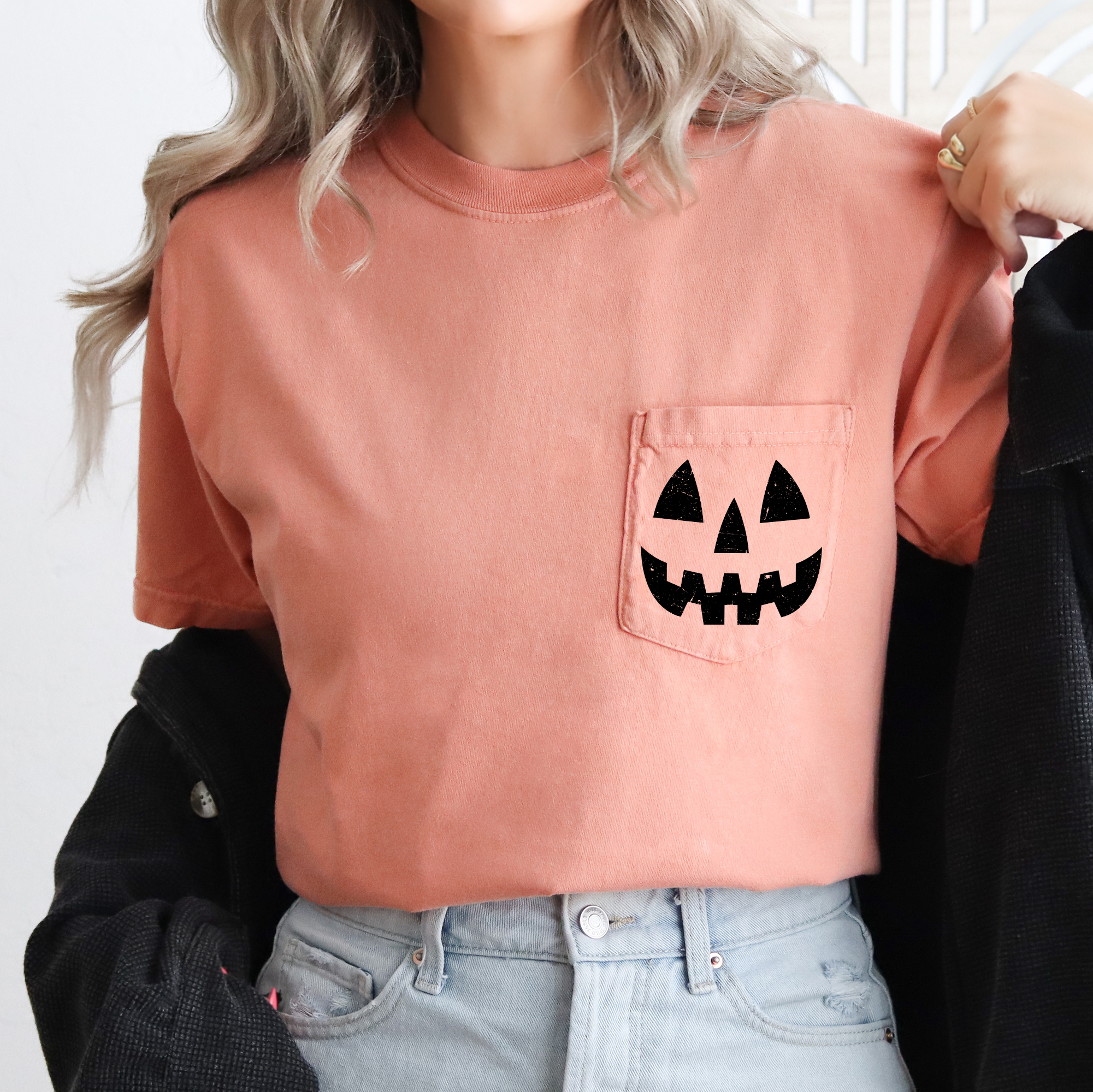 Jack O Lantern Cute Halloween Comfort Colors Pocket T-Shirt