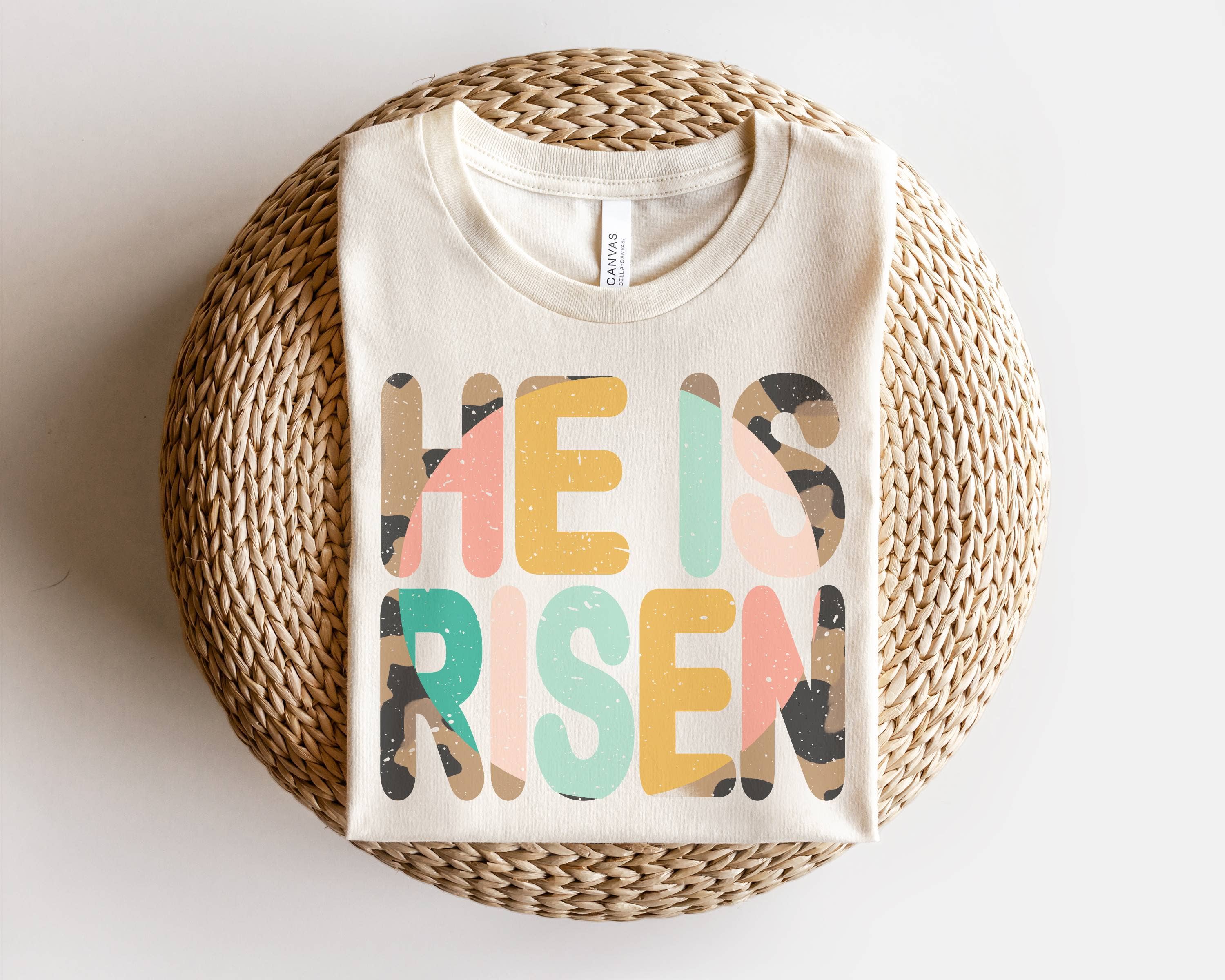Leopard He Is Risen Easter Graphic Tee Women's Tees Religous