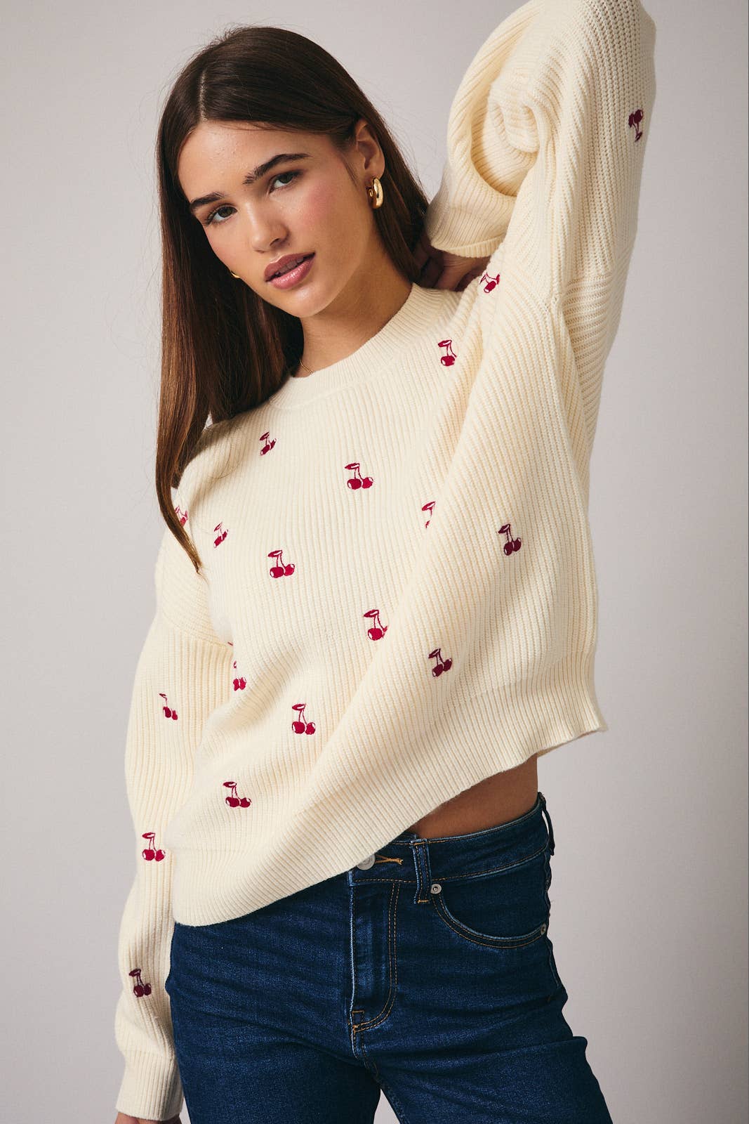 Round Neck Long Sleeve "Cherry" Embo Sweater