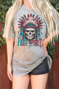 Free Spirit Native American Skull Oversize Mineral Tshirts