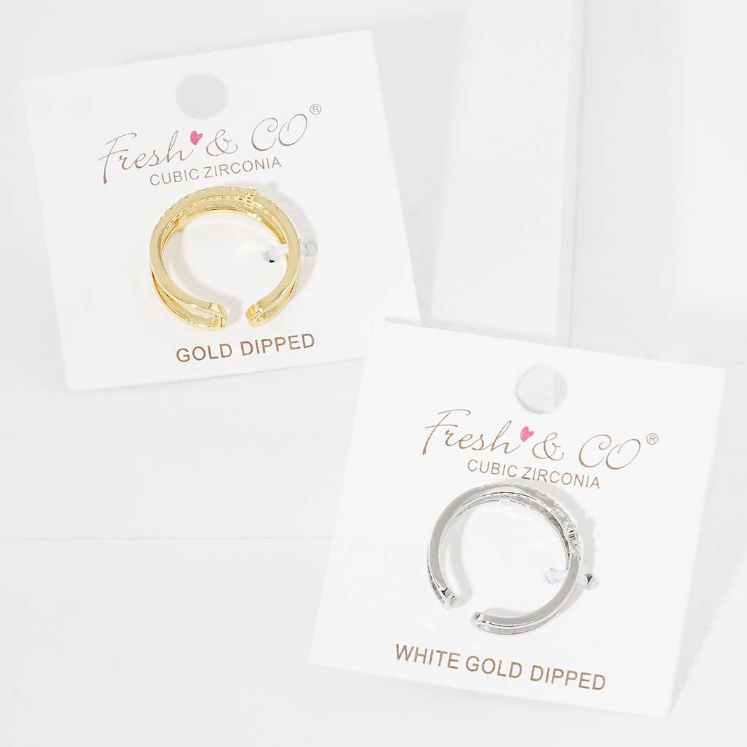 Cz Gold-Dipped Double-Layer Open Adjustable Rings