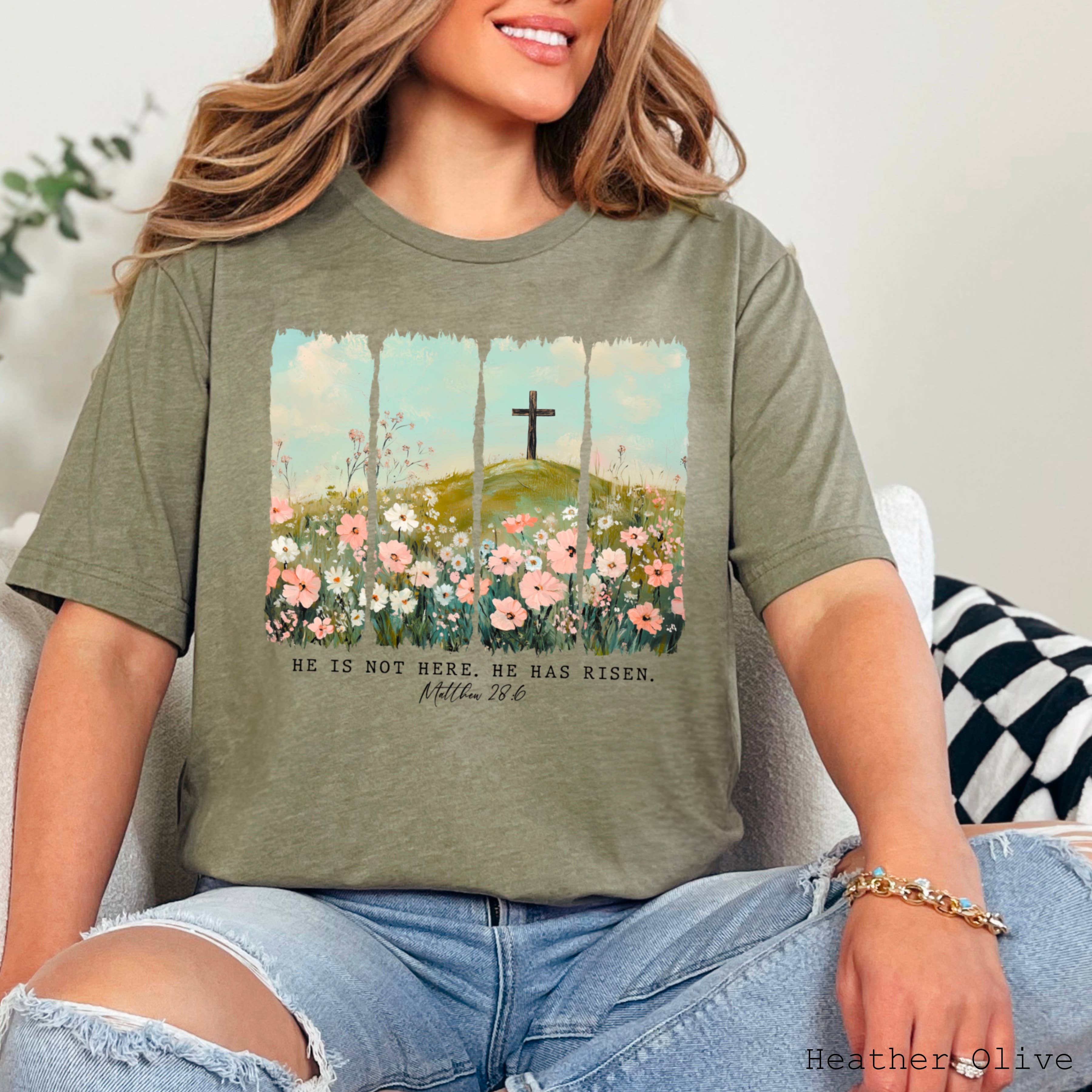 He Has Risen Easter Christian Apparel | Bella Canvas