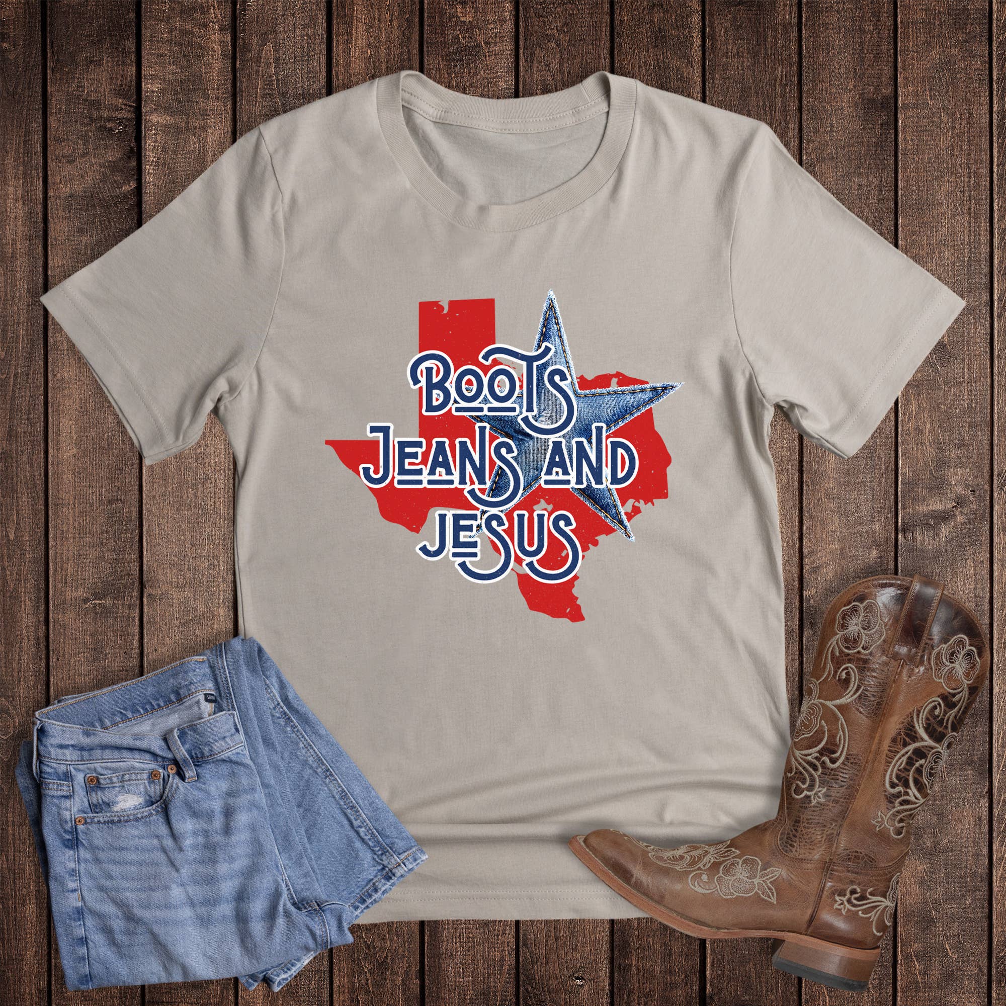 Western Boots Jeans Jesus Texas Graphic Tee