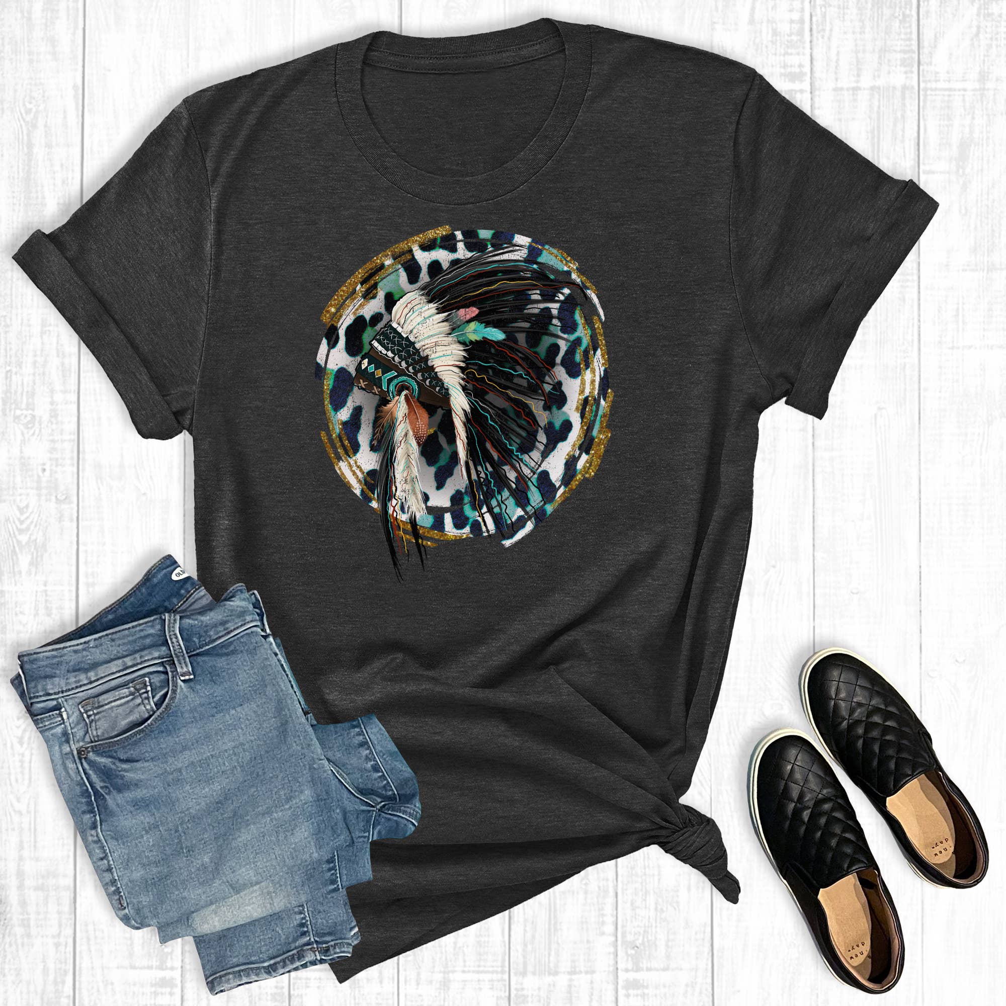 Leopard Circle Indian Headdress Graphic Tee