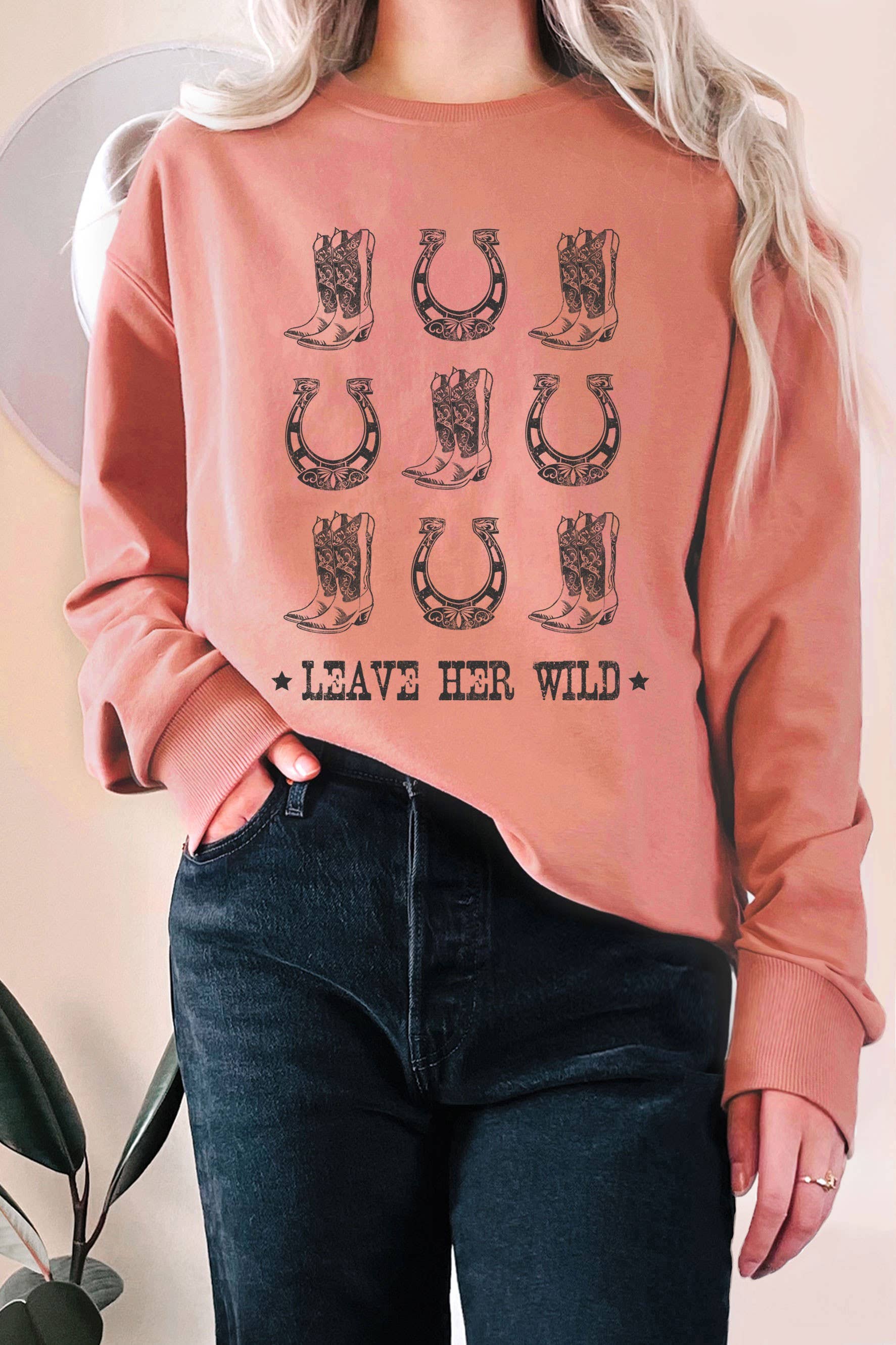 Leave Her Wild Boots and Shoe Horse Graphix Terry Sweatshirt