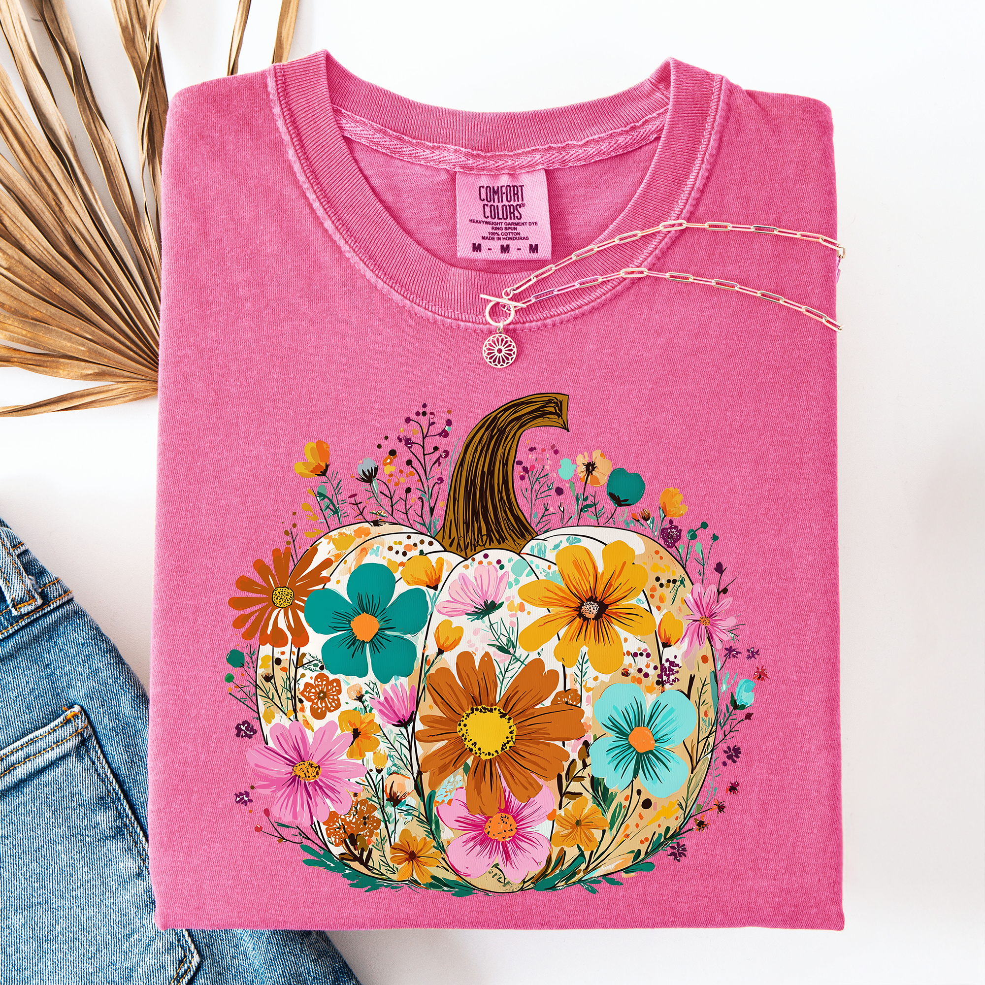 Pumpkin Floral, Halloween Fall Autumn Comfort Colors T-Shirt