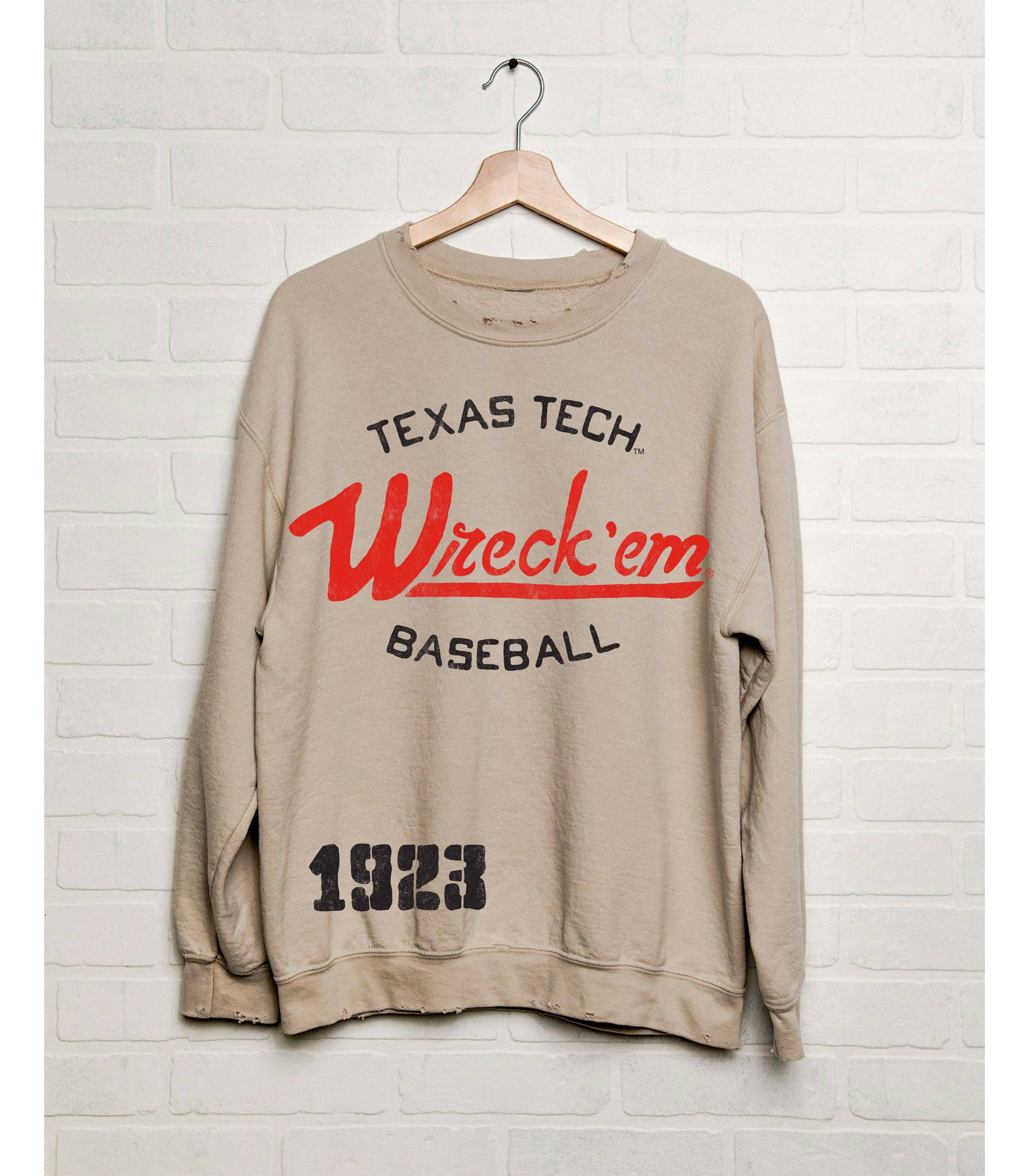 Texas Tech Baseball Stencil Sand Thrifted Sweatshirt