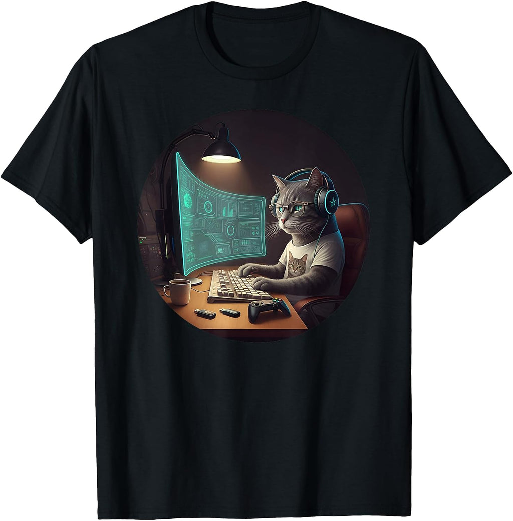Cat Computer Nerd Programmer Tee