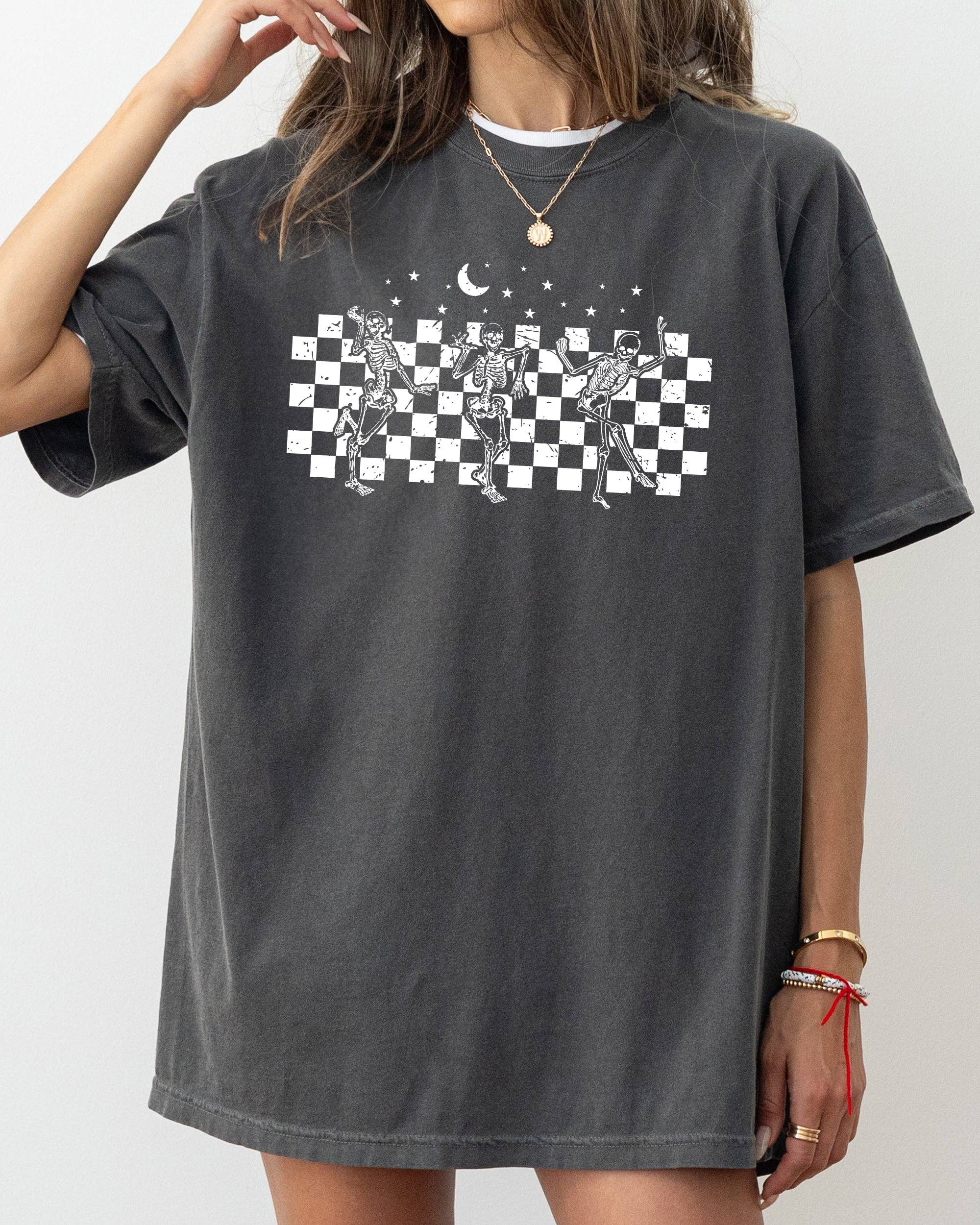 Dancing Skeletons, Checkered, Ghost, Halloween T-Shirt