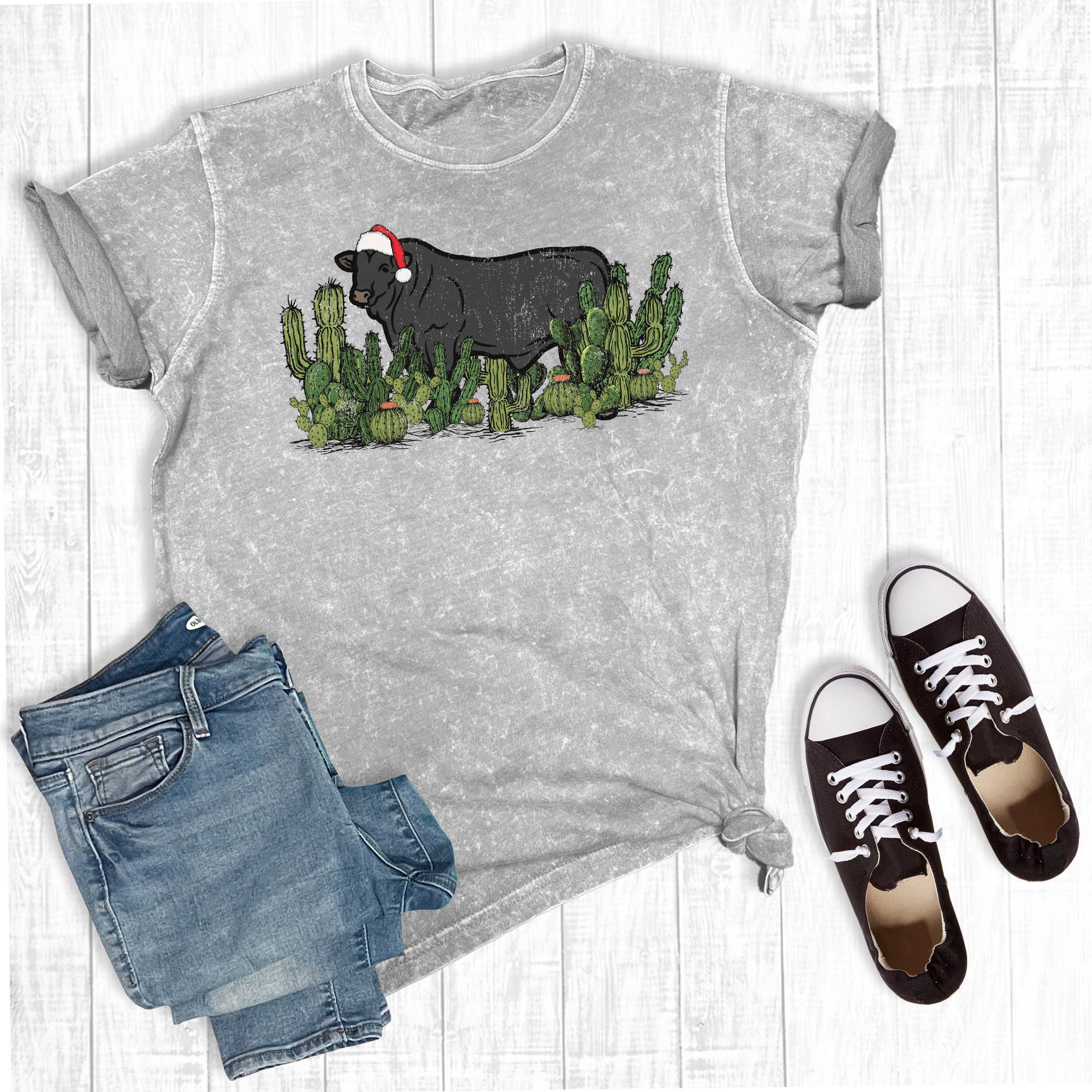 Western Christmas Cattle Mineral Wash Graphic Tee
